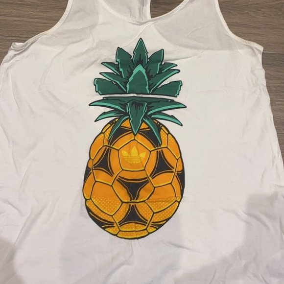 Adidas Women White Pineapple Graphic Sleeveless Tank Top with Size Medium - Picture 2 of 4